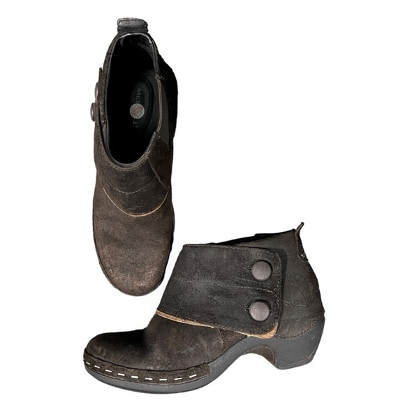 Merrell Luxe Brown Suede Leather Ankle Booties | Double Button Slip-On | Size 9 - Picture 6 of 12